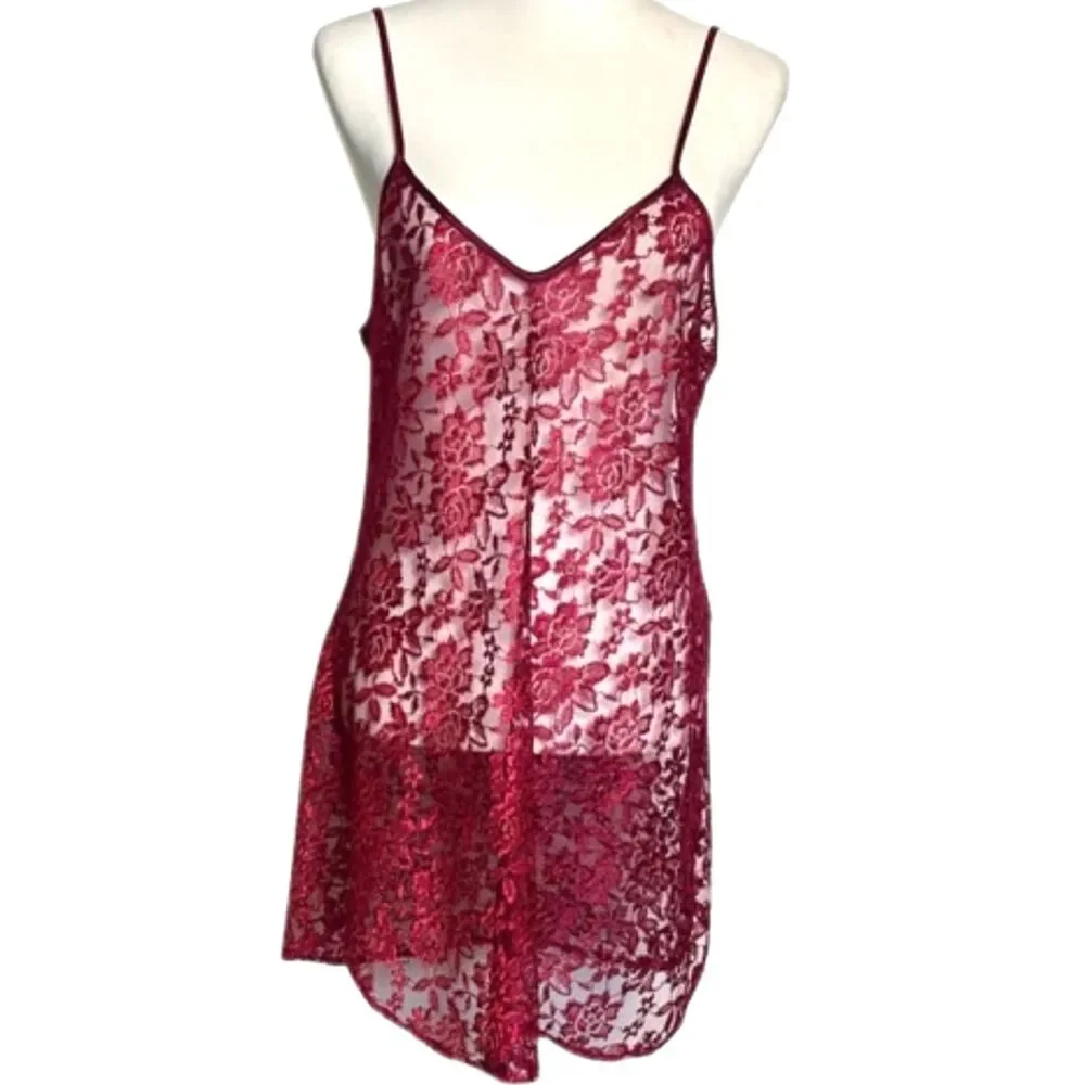 Vintage 90s Alexandria Nicole Lace Babydoll Lingerie Chemise Size Medium Red